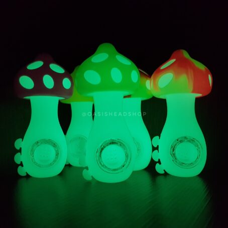 Pipe Cogumelo Luminescente brilha no escuro silicone com reservatório para bowl