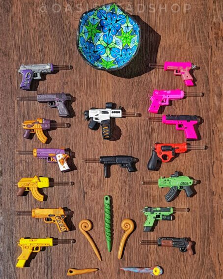 Piteira vidro cerâmica plástica arminha personalizada indestrutível Oasis Headshop