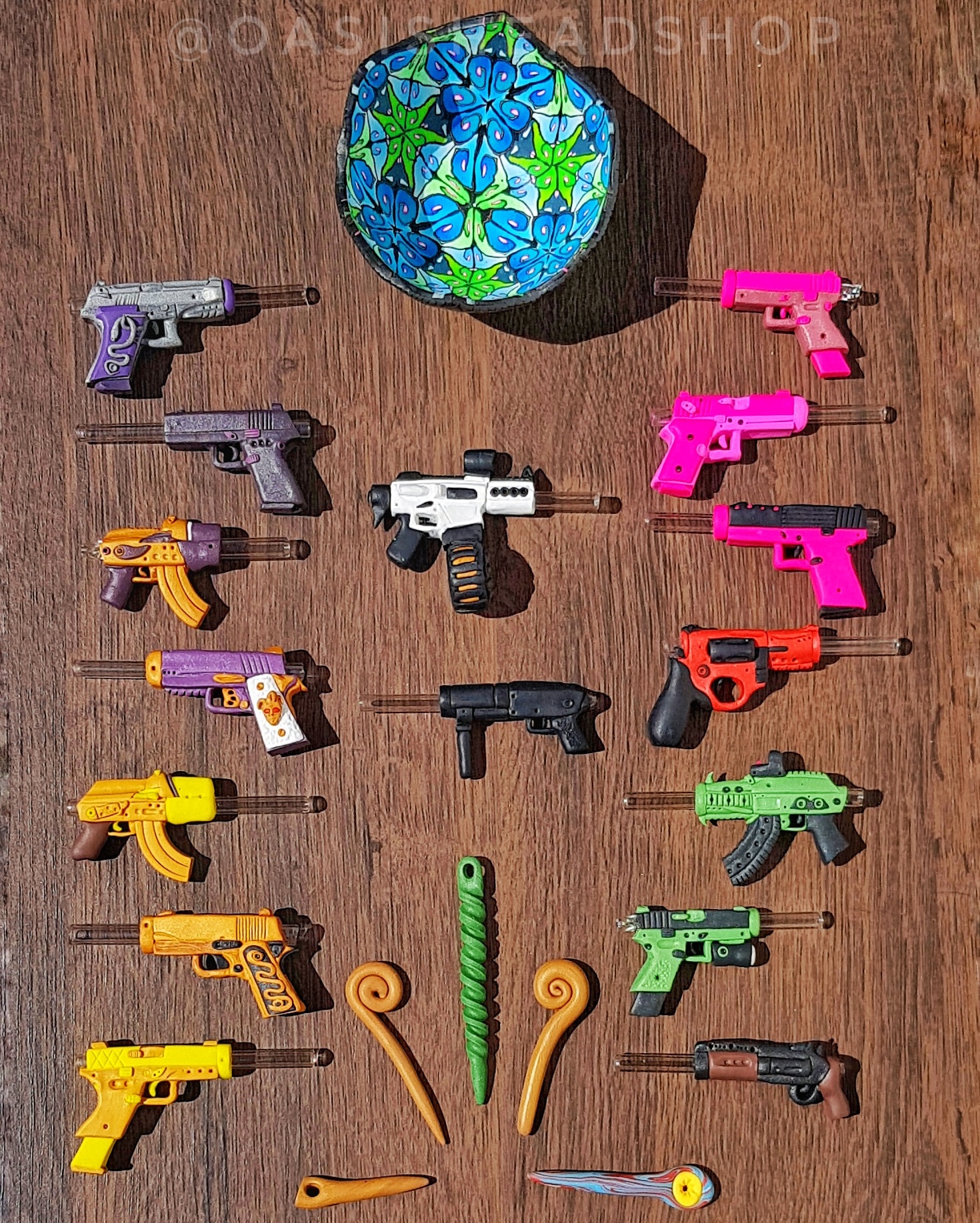Piteira vidro cerâmica plástica arminha personalizada indestrutível Oasis Headshop