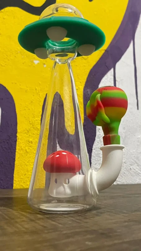 Bong Personalizado Oasis Headshop Silicone FDA, Vidro, Nave Espacial cogumelo