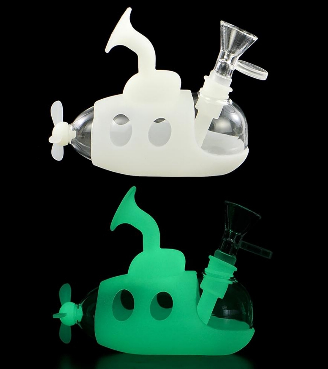 Bong submarino Luminescente brilha no escuro personalizado vidro e silicone atóxico Oasis Headshop