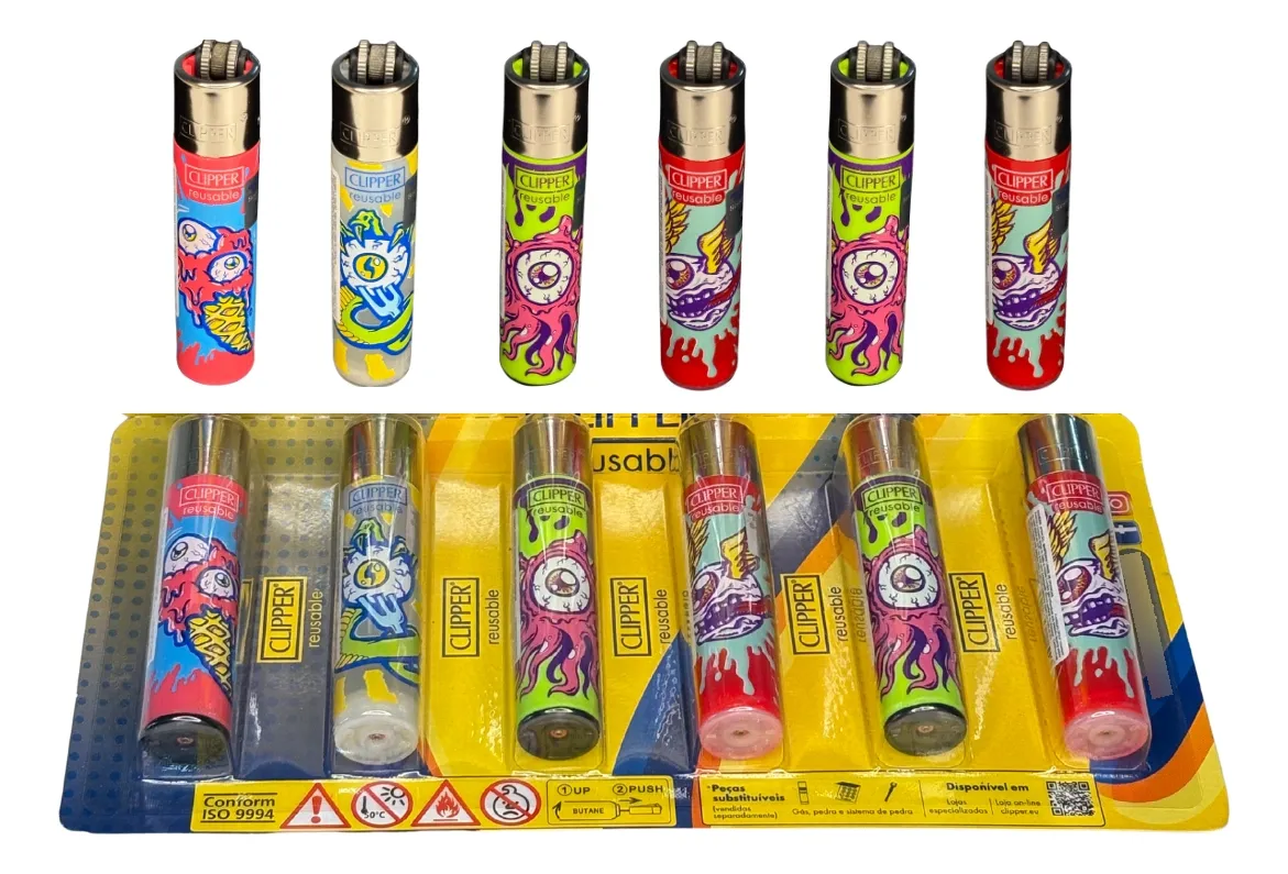 Isqueiro Clipper Recarregável com pila NOVA COLEÇÃO MONSTER EYE